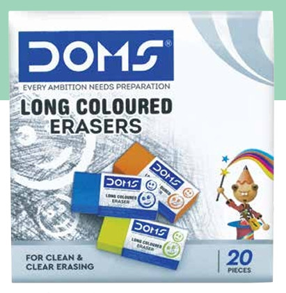 DOMS LONG COLOURED ERASER 20 PCS