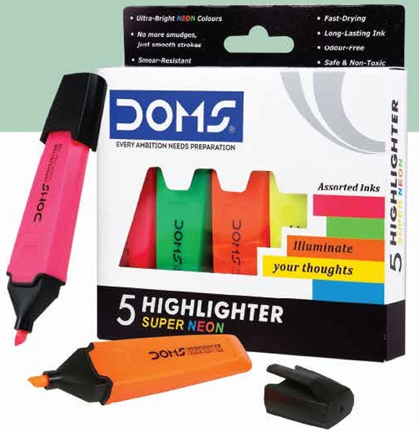 DOMS NEON HIGHLIGHTER ASSOR PAC OF 5 BOX