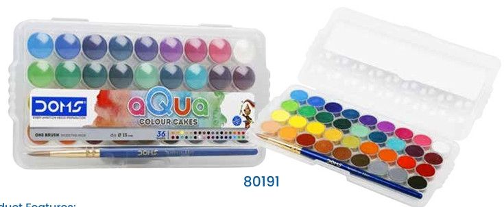 DOMS AQUA COLOUR CAKES 36 SHADES (15 mm)