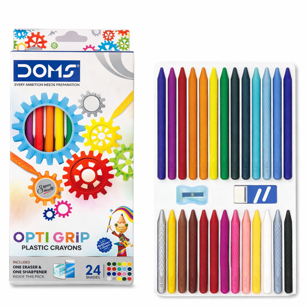 DOMS 24 SHADES OPTI GRIP PLASTIC CRAYONS