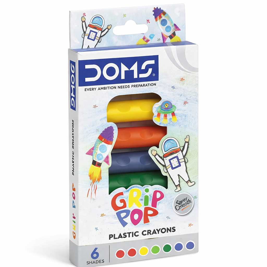 DOMS GRIP POP PLASTICS CRAYONS 6 SHADES