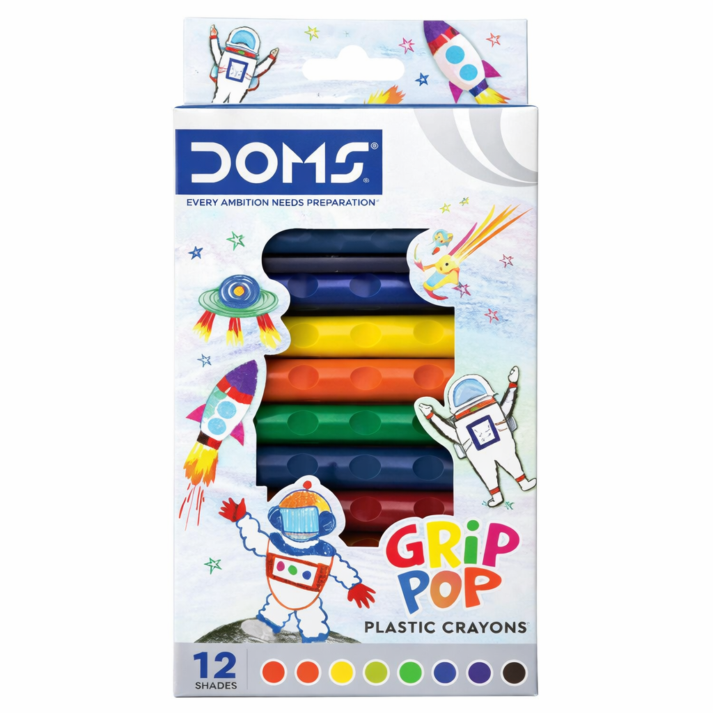 DOMS GRIP POP PLASTICS CRAYONS 12 SHADES